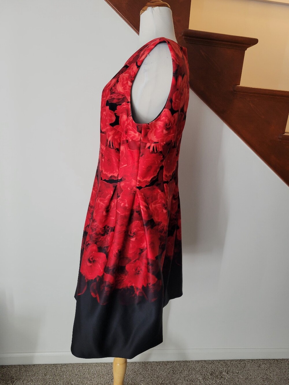 Calvin Klein Black Mini Dress with Red Floral Print Size 14 - Picture 7 of 8